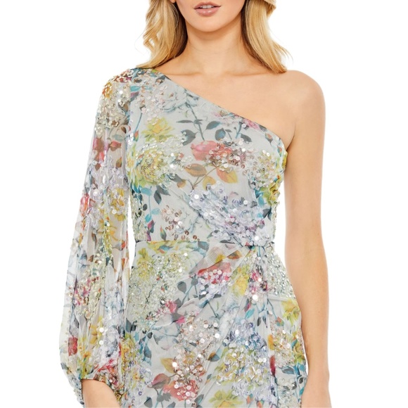 Mac Duggal Dresses & Skirts - MAC DUGGAL Sequin Floral Print One Shoulder Gown